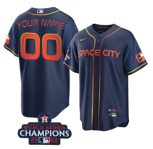 Men's Houston Astros Custom Navy 2022 World Series Champions City Connect Cool Base Stitched Baseball Jersey